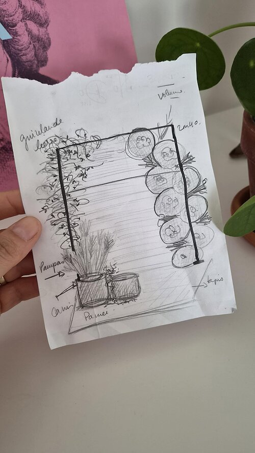 Croquis du décor photobooth pour le Bois est à Nous