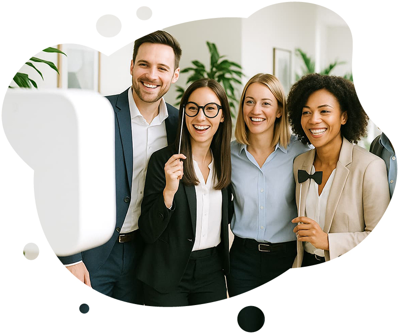 Animation photobooth pour soir&eacute;e d&rsquo;entreprise avec impressions photo personnalis&eacute;es